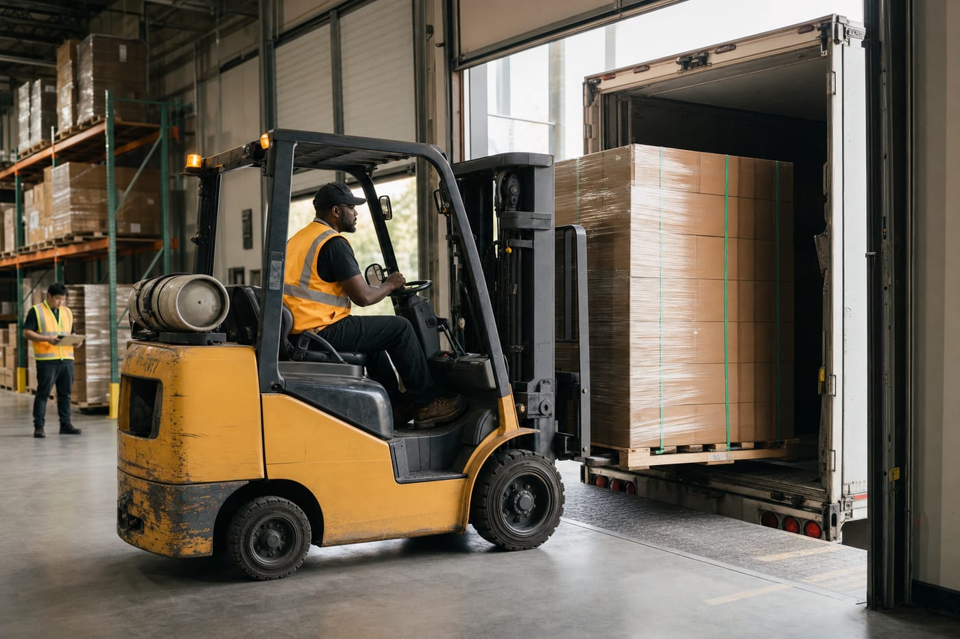 Loading a wrapped pallet at the Toronto dock